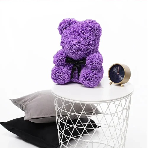 Teddyway Onis Rosenbär, Künstliche Rosen, Blumengeschenk, 40 Cm, Lila - Teddyway